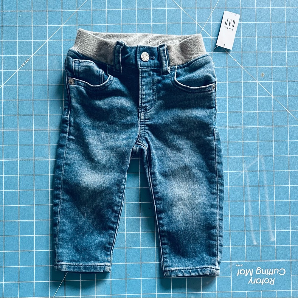 NWT Unisex Sz 12-18m Baby Gap My First Easy Slim Pull On Denim Jeans x 2